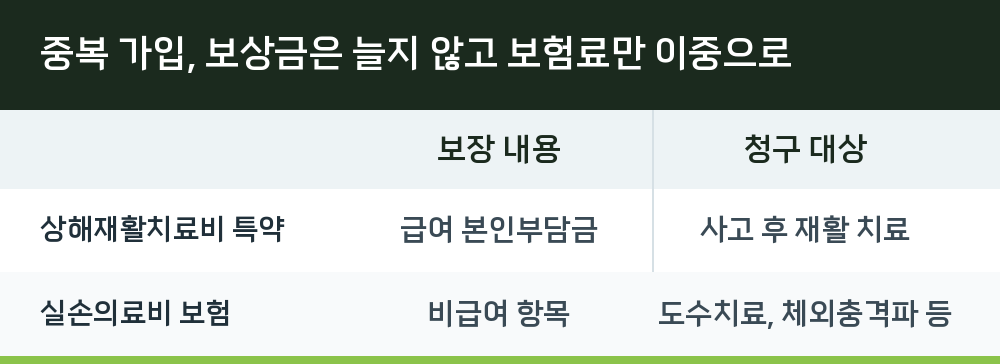중복 가입, 보상금은 늘지 않고 보험료만 이중으로
