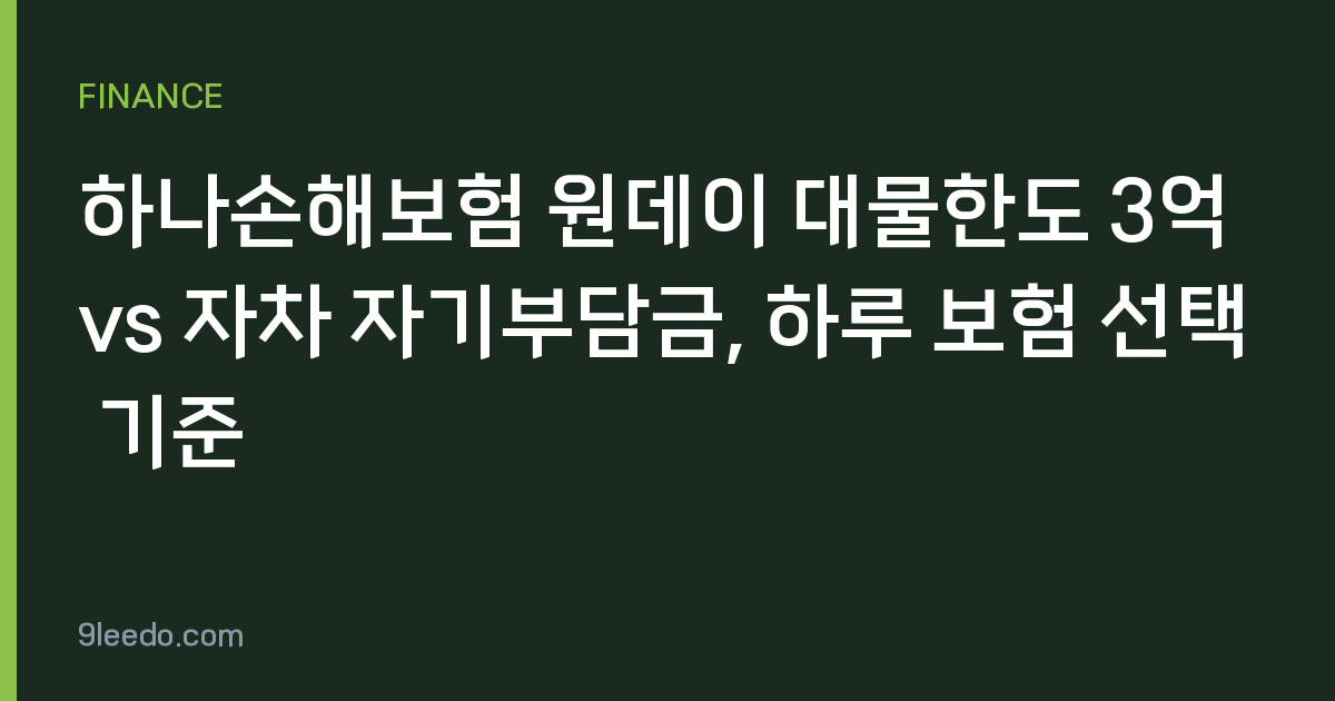 하나손해보험 원데이 대물한도 3억 vs 자차 자기부담금, 하루 보험 선택 기준
