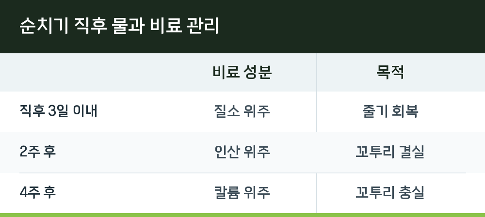 순치기 직후 물과 비료 관리