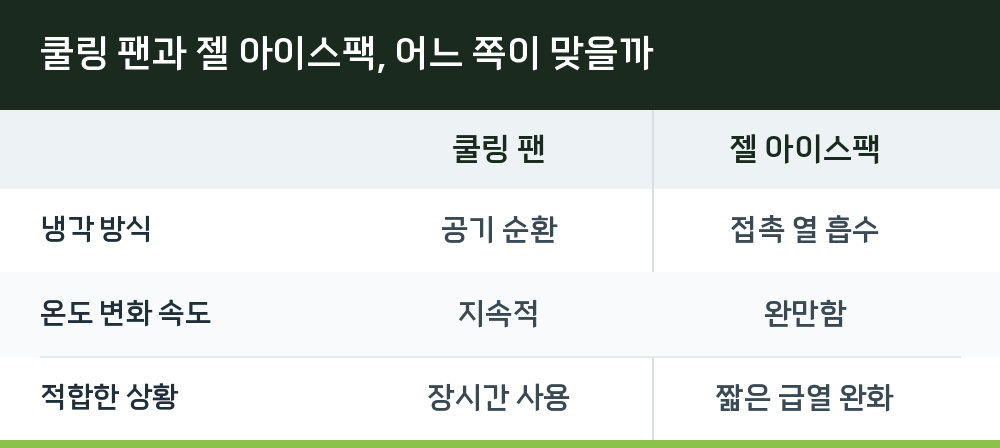 쿨링 팬과 젤 아이스팩, 어느 쪽이 맞을까