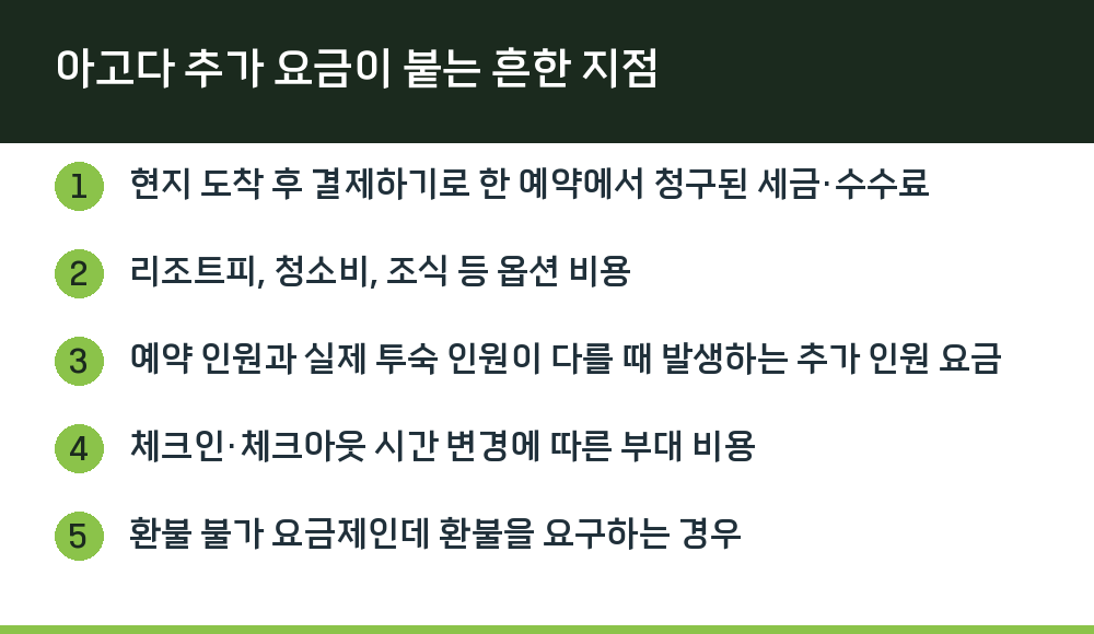 아고다 추가 요금이 붙는 흔한 지점