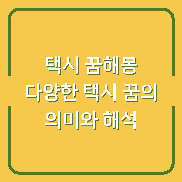 택시 꿈해몽 다양한 택시 꿈의 의미와 해석