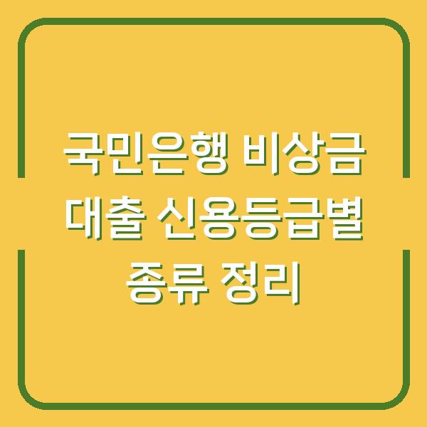 국민은행 비상금 대출 신용등급별 종류 정리