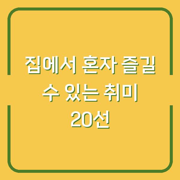 집에서 혼자 즐길 수 있는 취미 20선