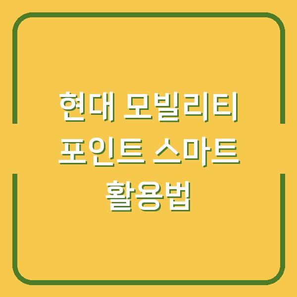 현대 모빌리티 포인트 스마트 활용법