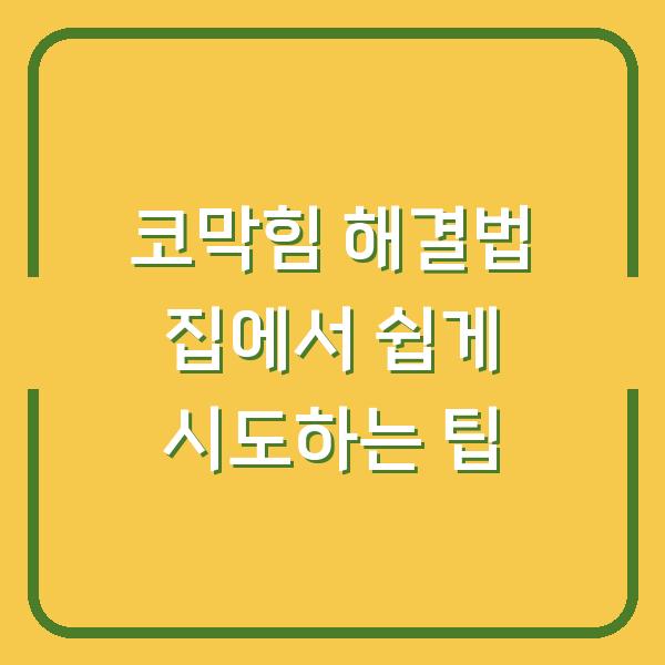 코막힘 해결법 집에서 쉽게 시도하는 팁
