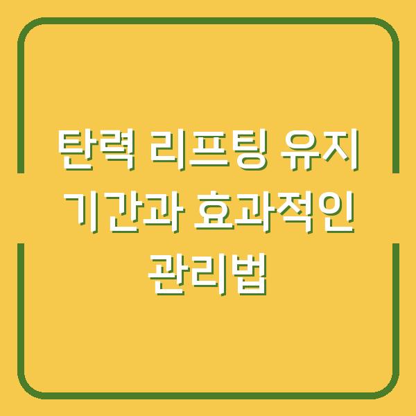 탄력 리프팅 유지 기간과 효과적인 관리법
