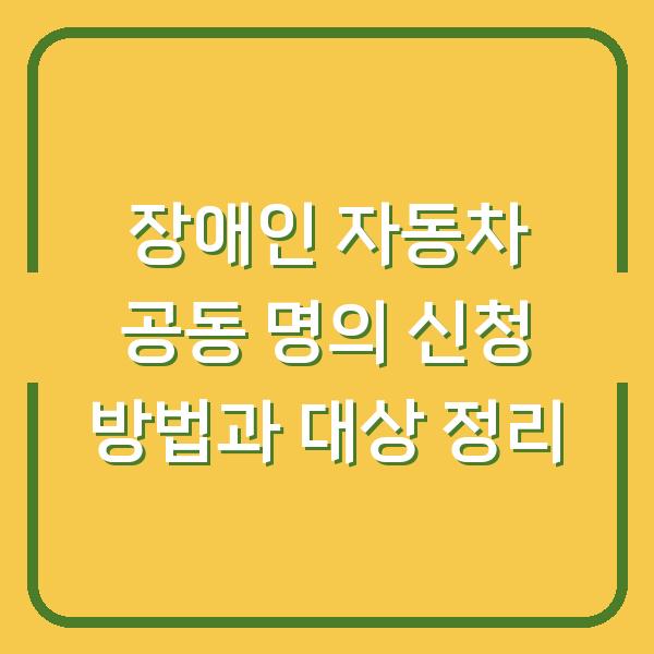 장애인 자동차 공동 명의 신청 방법과 대상 정리