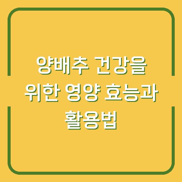 양배추 건강을 위한 영양 효능과 활용법