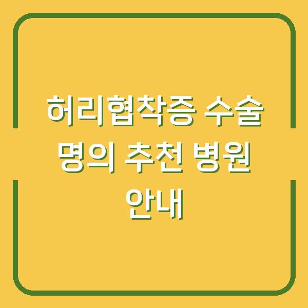 허리협착증 수술 명의 추천 병원 안내