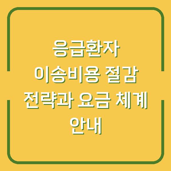 응급환자 이송비용 절감 전략과 요금 체계 안내