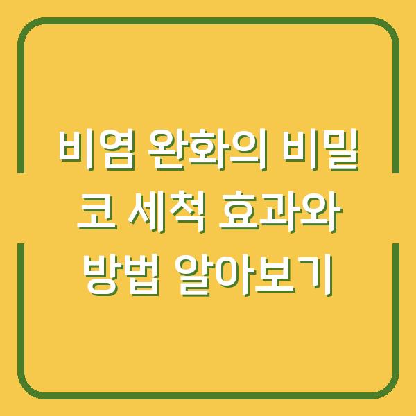 비염 완화의 비밀 코 세척 효과와 방법 알아보기