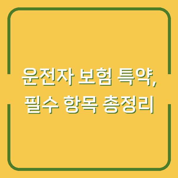 운전자 보험 특약, 필수 항목 총정리