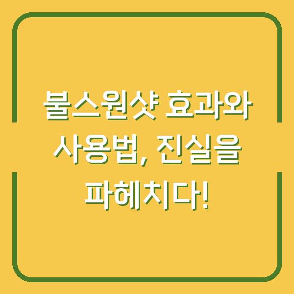 불스원샷 효과와 사용법, 진실을 파헤치다!
